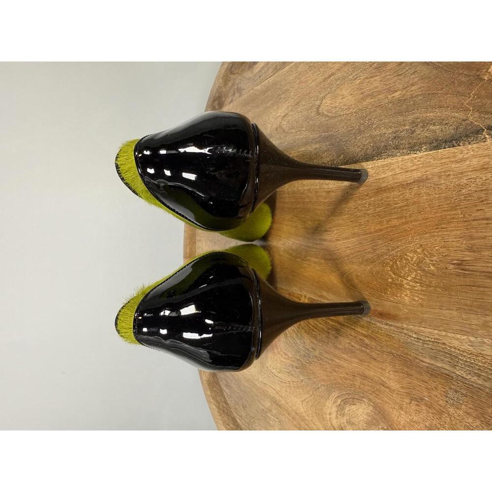 Giuseppe Zanotti Lime Green NWB Suede Black Patent Cap Toe Pointed Pumps Size 5 - Picture 8 of 14
